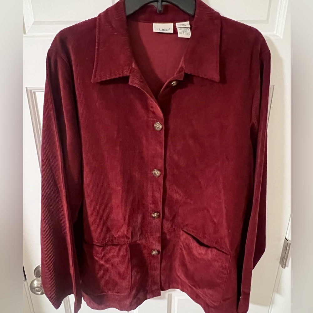 L.L. Bean Corduroy Oversized Shirt Jacket Shacket with pockets Burgundy Large - Picture 2 of 5